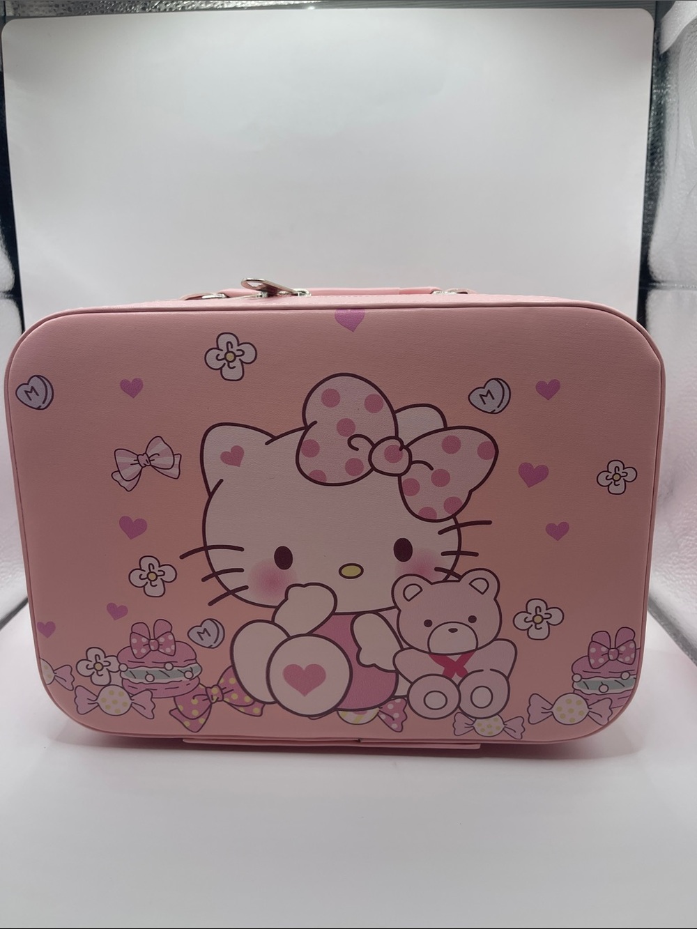 Sanrio Hello Kitty Pink Carry Case with Bow and Bear Print